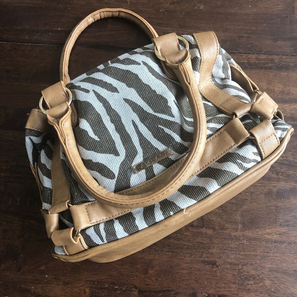 Rampage Zebra Print Satchel Bag Purse Tan Faux Leather NWT